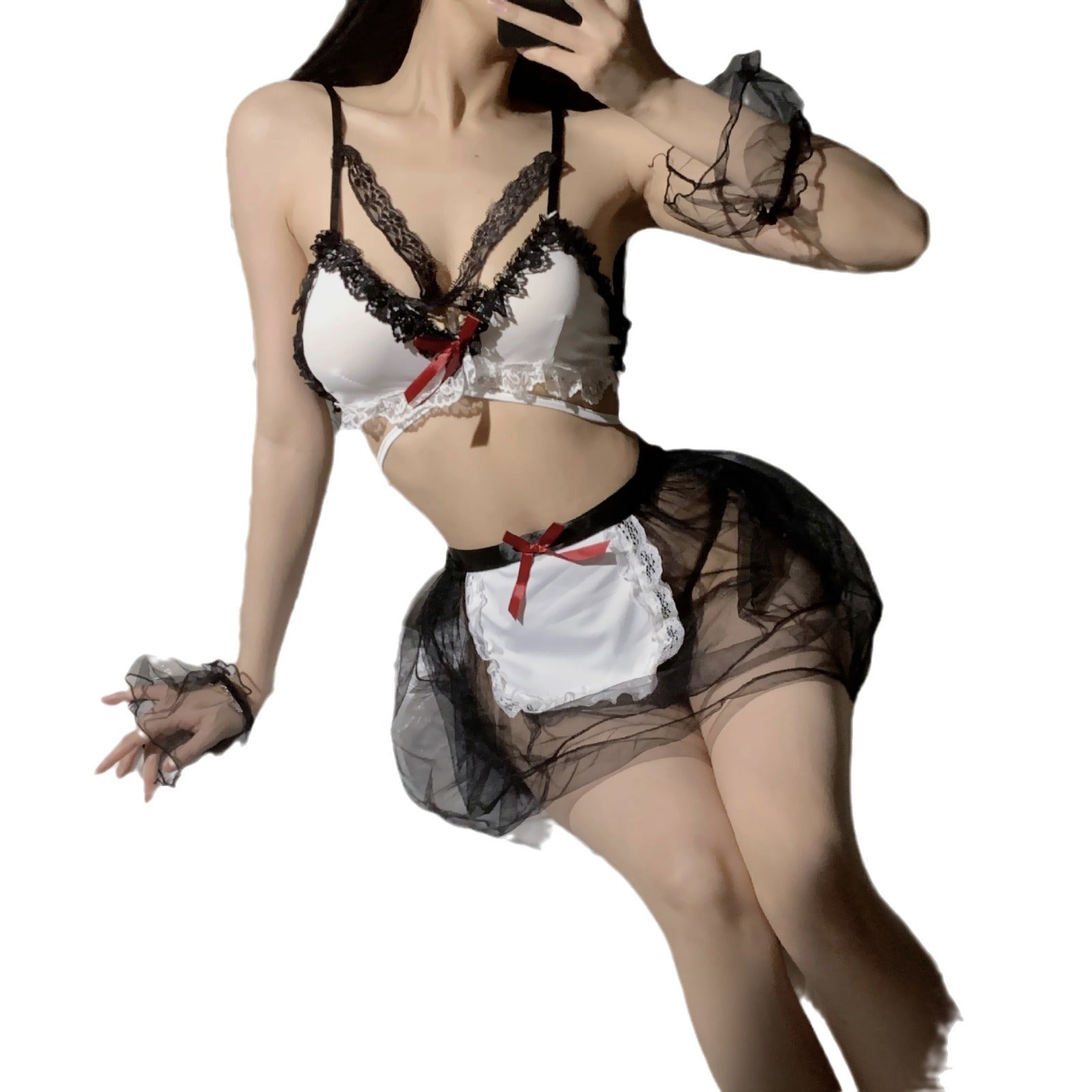 Image of Cherry temptation erotic underwear uniform seduction sexy pure desire free maid costume cute split maid suit